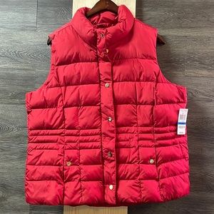 Red women’s vest with gold button-down and zip up never worn